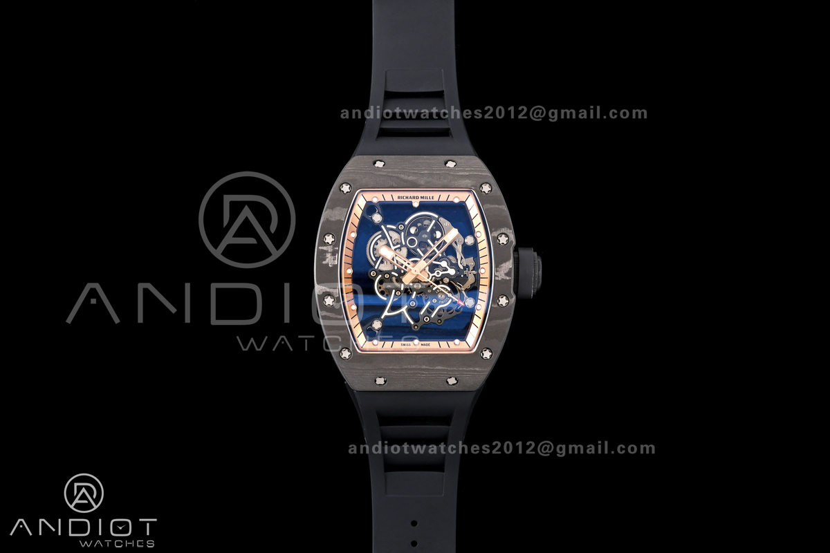 RM055 Black NTPT A9F 1:1 Best Edition RG Inner Bezel on Black Rubber Strap RMUL2 Free Sprung